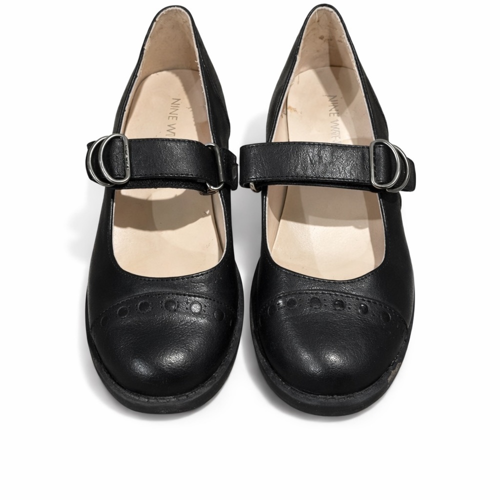 Nine West Girls Black Mary Jane Shoes Velcro Strap School Dress Size 1.5